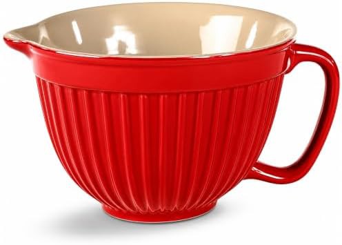 Red Ceramic Batter Bowl with Spout