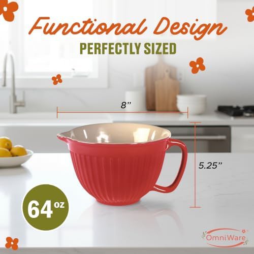 Red Ceramic Batter Bowl with Spout — photo 3