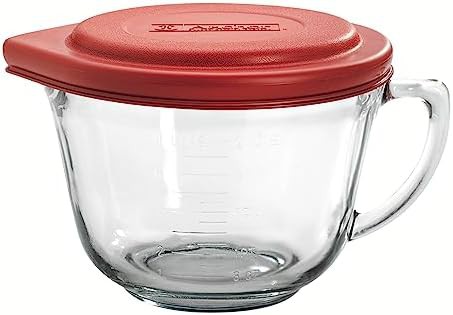 Glass batter bowl with red lid 2 quart