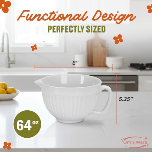 White Ceramic Batter Bowl with Pour Spout — photo 3