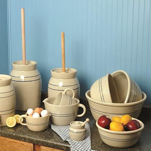 Handmade Blue Stripe Stoneware Batter Bowl — photo 4