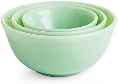 Jadeite green glass three piece mixing set — photo 3