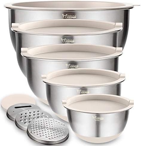 Khaki Nesting Bowls with Grater Attachments
