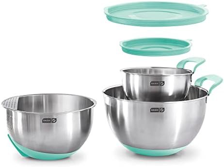 Aqua stainless steel mixing bowls with lids