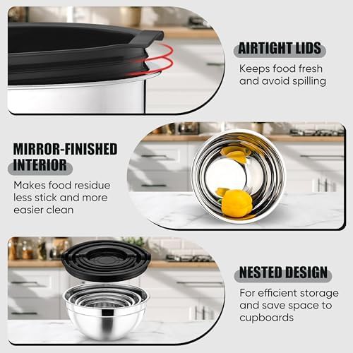 Stainless steel mixing bowls with black lids — photo 3