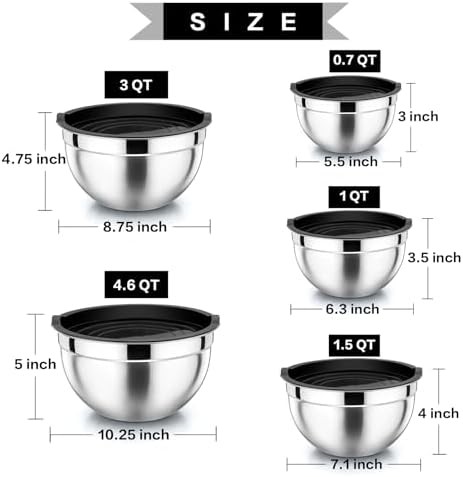 Stainless steel mixing bowls with black lids — photo 4