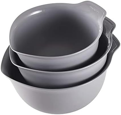 Gray nesting plastic bowls with pour spout