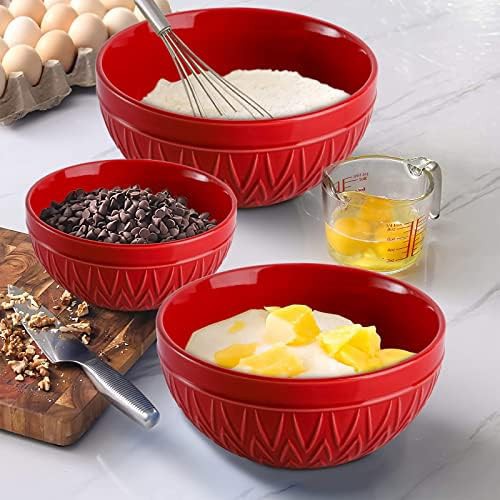 Red ceramic nesting deep salad bowls — photo 4