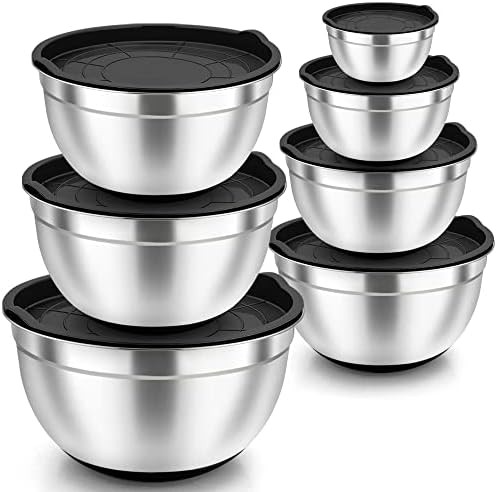Seven piece black stainless mixing set