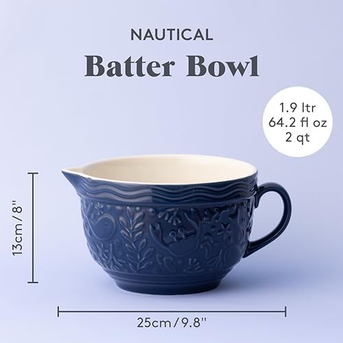 Blue Nautical Ceramic Batter Bowl with Spout — photo 4