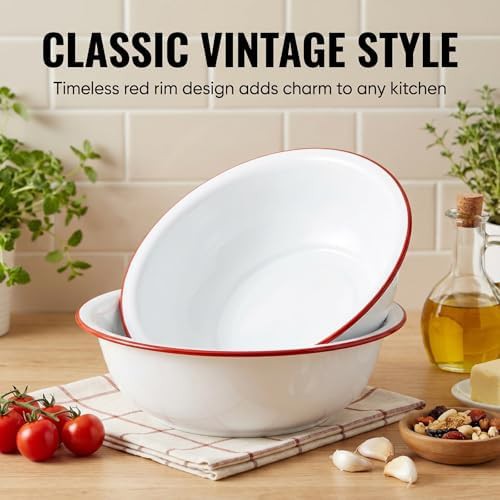Vintage white and red enamel serving bowls — photo 4