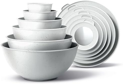 Speckled white plastic nesting mixing bowl set
