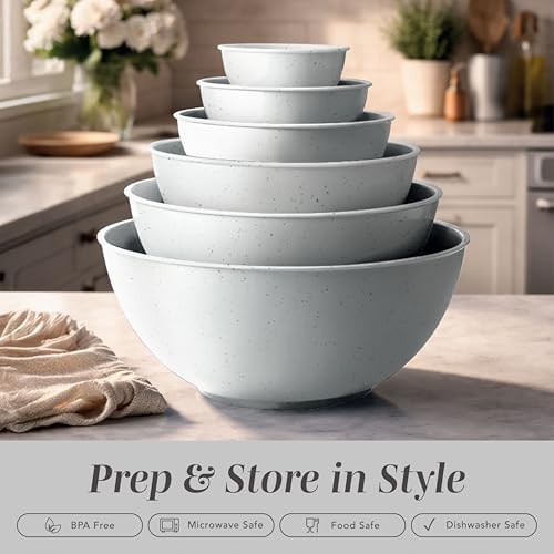 Speckled white plastic nesting mixing bowl set — photo 3