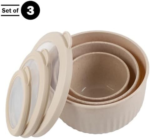 Beige plastic bowls with matching lids — photo 3