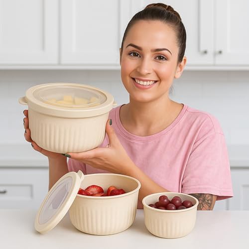 Beige plastic bowls with matching lids — photo 4