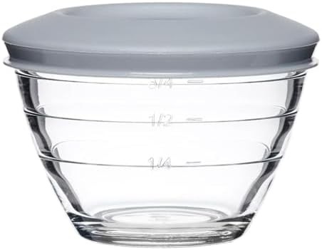 Glass two cup prep bowls with lids