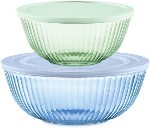 Pyrex colors medium large mixing bowls with lids