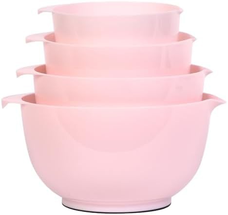 Pink plastic microwave safe mixing bowls