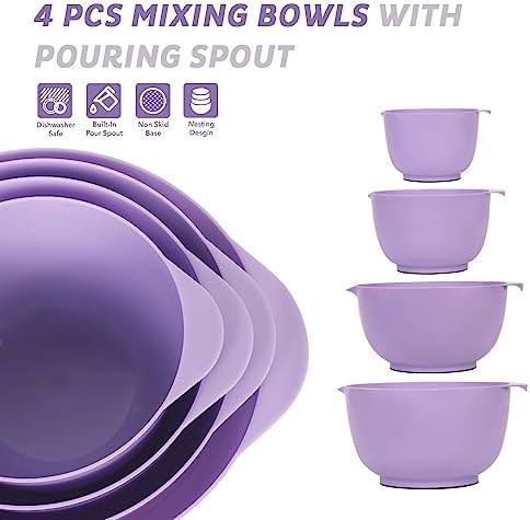 Purple plastic nesting mixing bowls set — photo 3