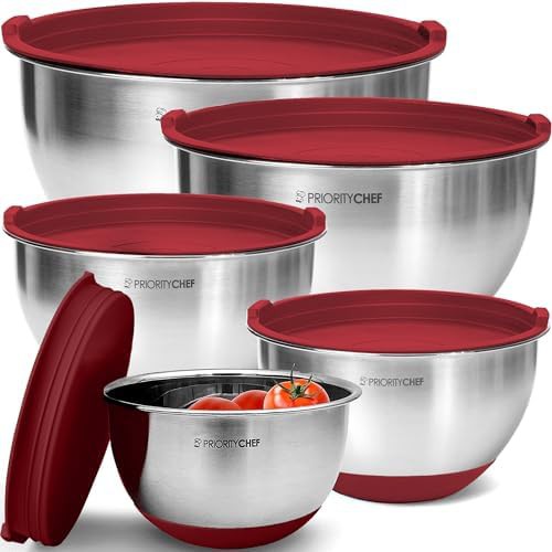 Stainless steel mixing bowls with red bases