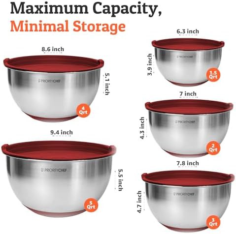 Stainless steel mixing bowls with red bases — photo 3