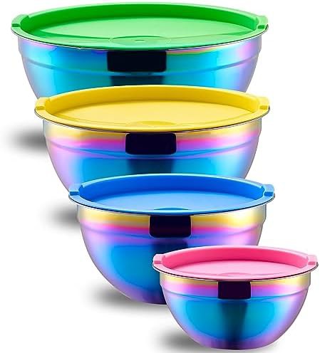 Rainbow stainless steel nesting bowls with lids