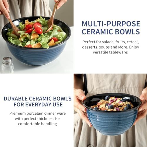 Blue ceramic nesting three piece serving set — photo 3