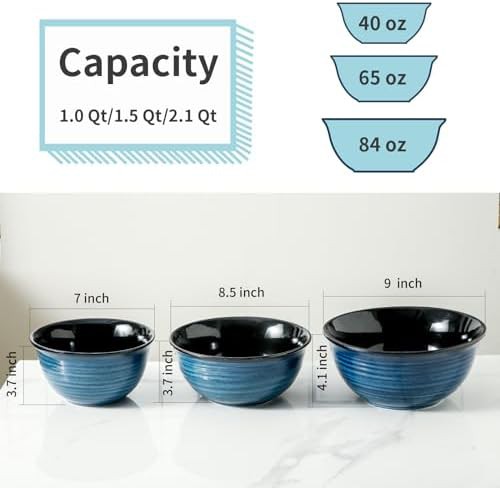 Blue ceramic nesting three piece serving set — photo 5