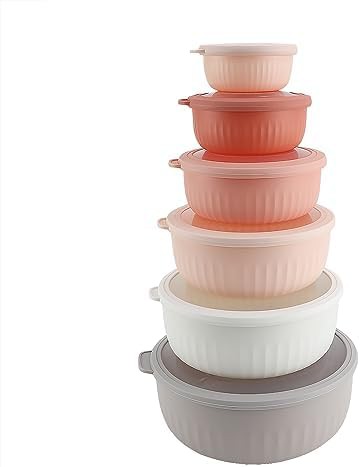 Multicolor grey pink nesting prep bowl set