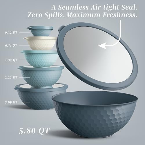 Blue embossed plastic nesting mixing bowl — photo 3