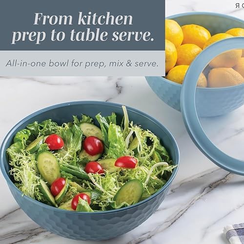Blue embossed plastic nesting mixing bowl — photo 4