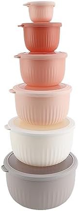 Grey pink plastic prep mixing bowl set