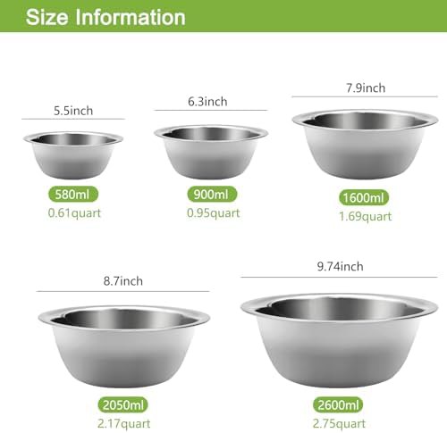 Stainless steel nesting five piece bowl set — photo 3
