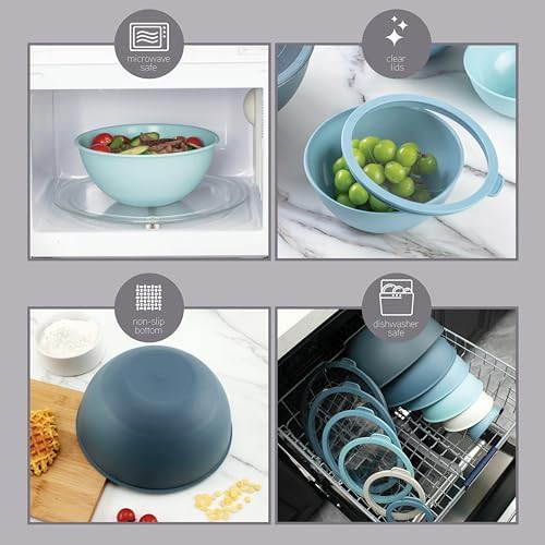 Blue plastic nesting mixing bowl set with lids — photo 4
