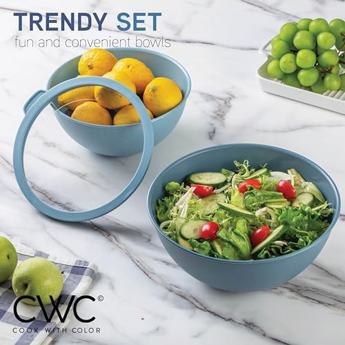 Blue plastic nesting mixing bowl set with lids — photo 5
