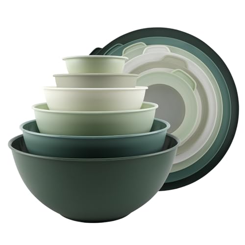 Mixing Bowls with TPR Lids - 12 Piece Plastic Nesting Bowls Set