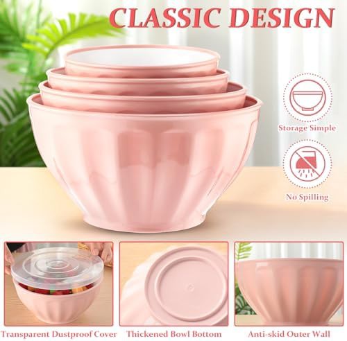 Pink plastic nesting bowls with measuring tools — photo 3