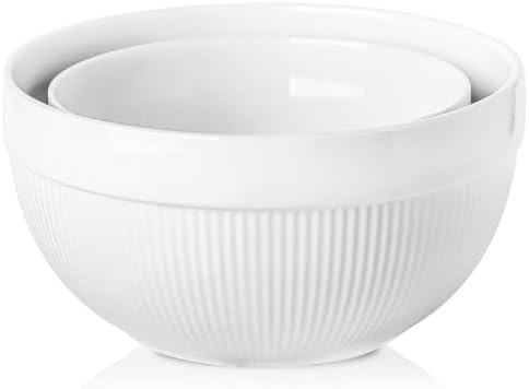Large white ceramic serving and mixing bowls
