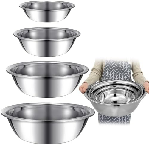 Large stainless steel mixing bowl four pack