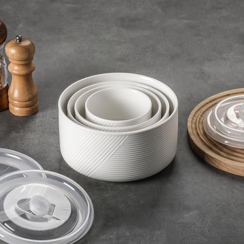White ceramic nesting bowls with airtight lids — photo 4