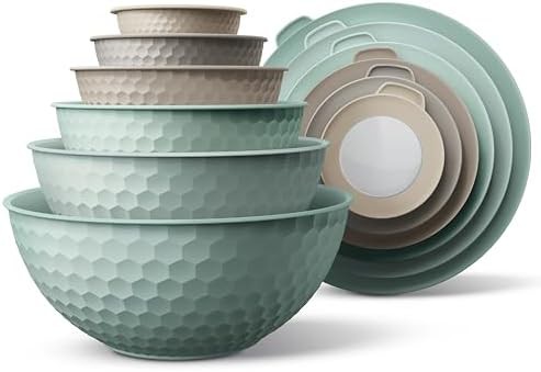 Mint embossed plastic nesting mixing bowl set