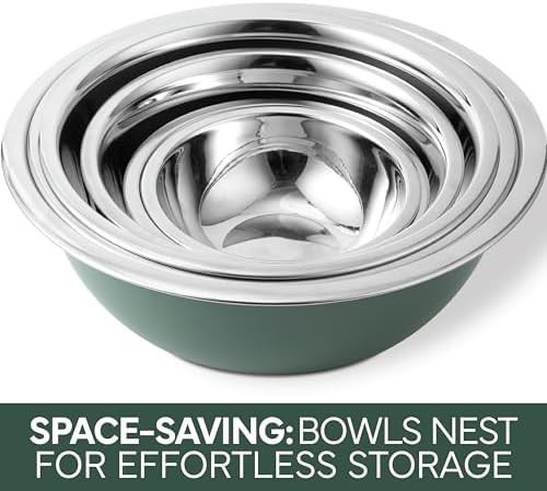 Green stainless steel nesting mixing bowl set — photo 4