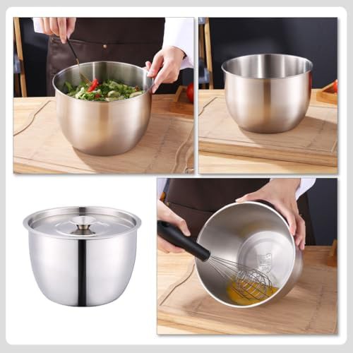 Deep stainless steel egg mixing bowl with lid — photo 5
