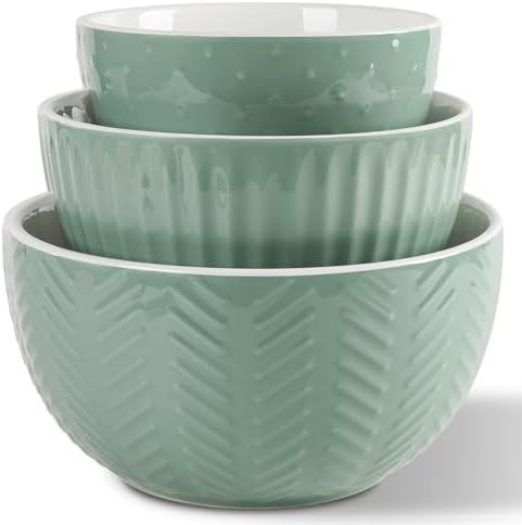 Avocado green ceramic nesting three piece set
