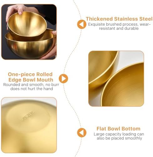 Gold stainless steel metal salad bowls — photo 4