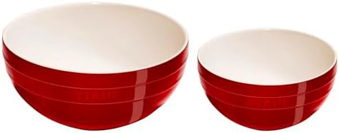 Cherry red ceramic nested mixing bowl set