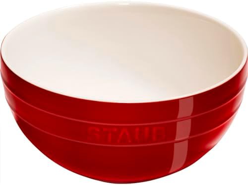 Cherry red ceramic nested mixing bowl set — photo 5