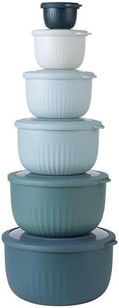 Teal deep anti-flying plastic mixing bowl set