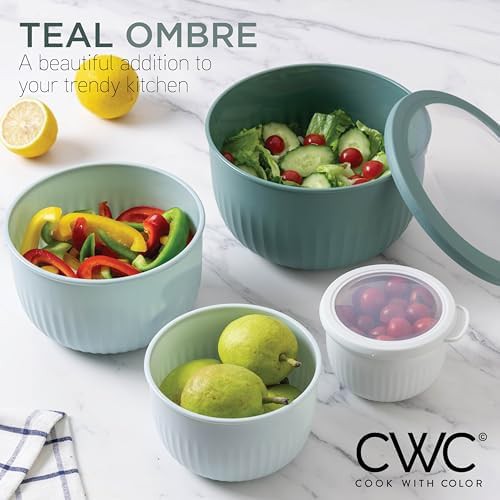 Teal deep anti-flying plastic mixing bowl set — photo 5