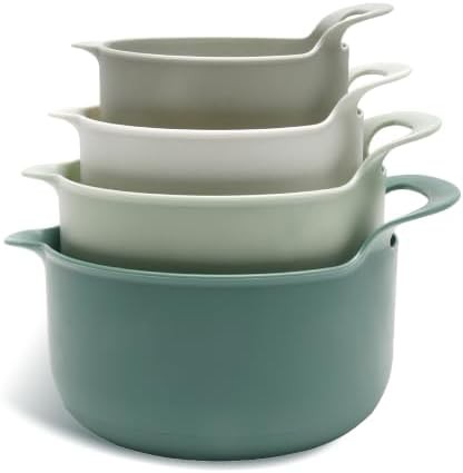 Sage plastic mixing bowl with pour spouts